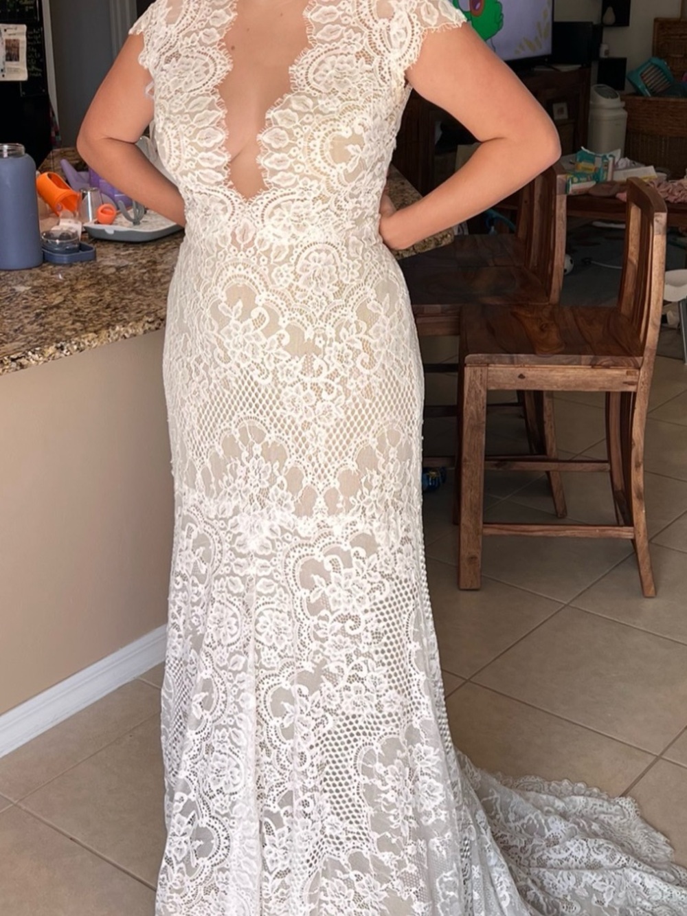 Wtoo Ivory Lace V-Neck Fit & Flare Wedding Dress